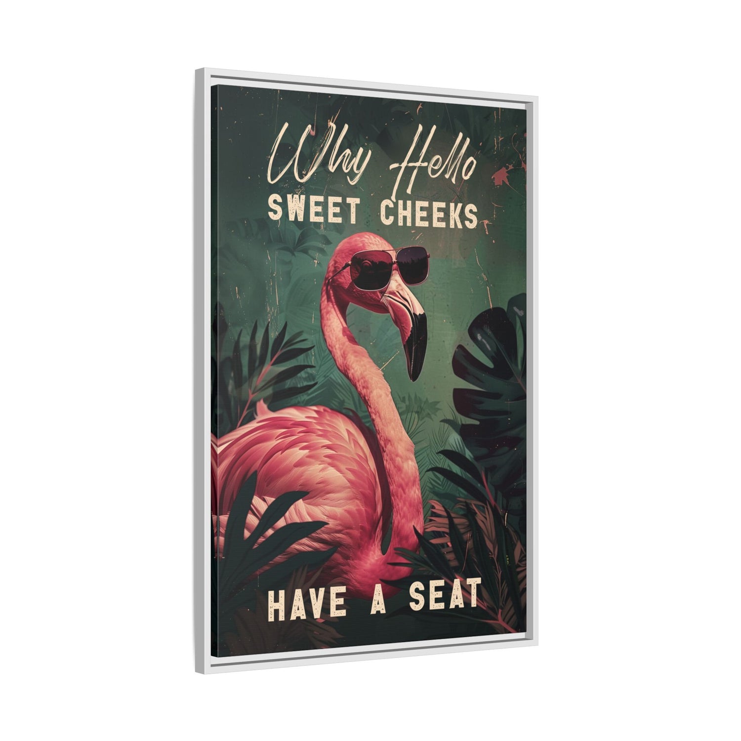 Framed Canvas - Sweet Cheeks Flamingo Welcome
