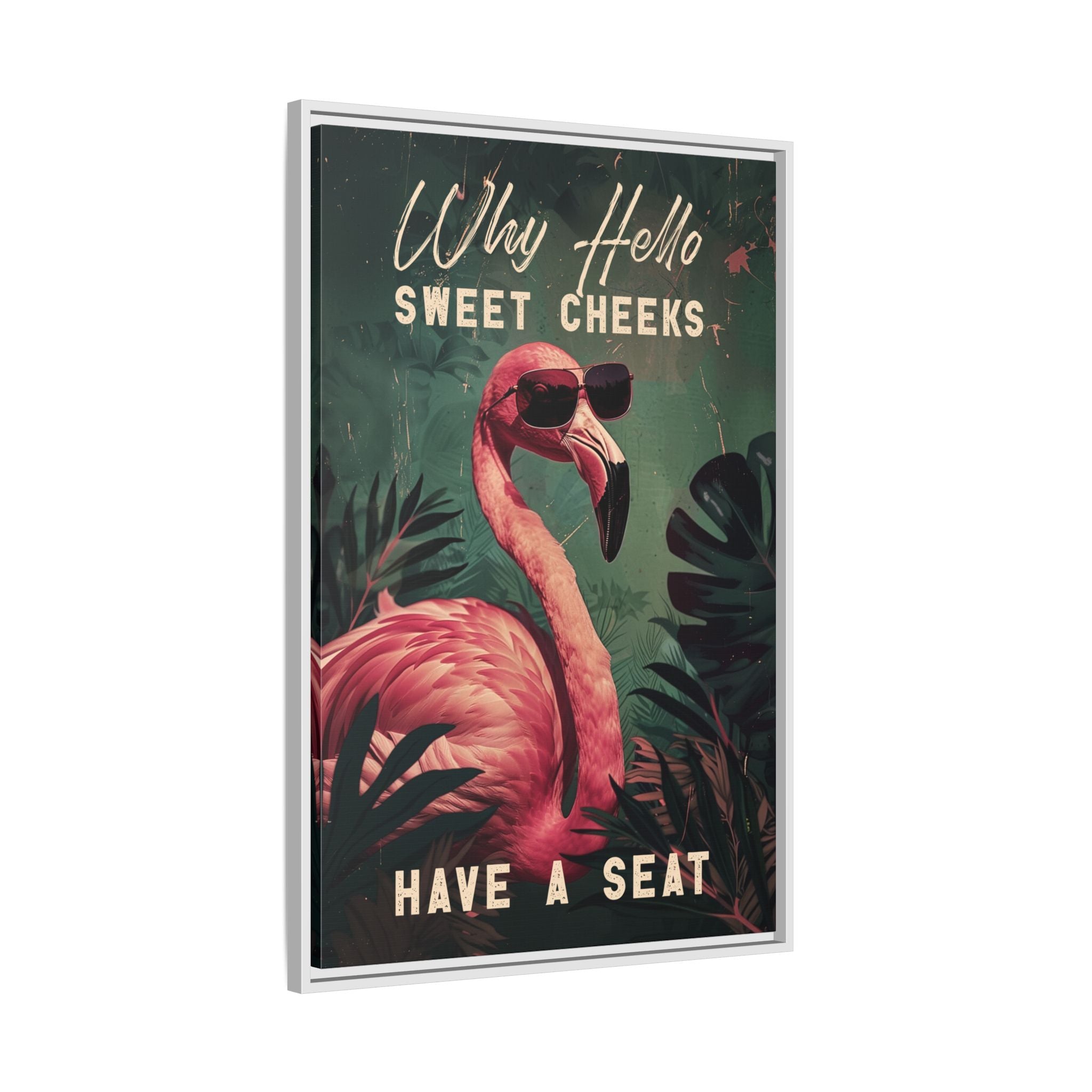 Framed Canvas - Sweet Cheeks Flamingo Welcome
