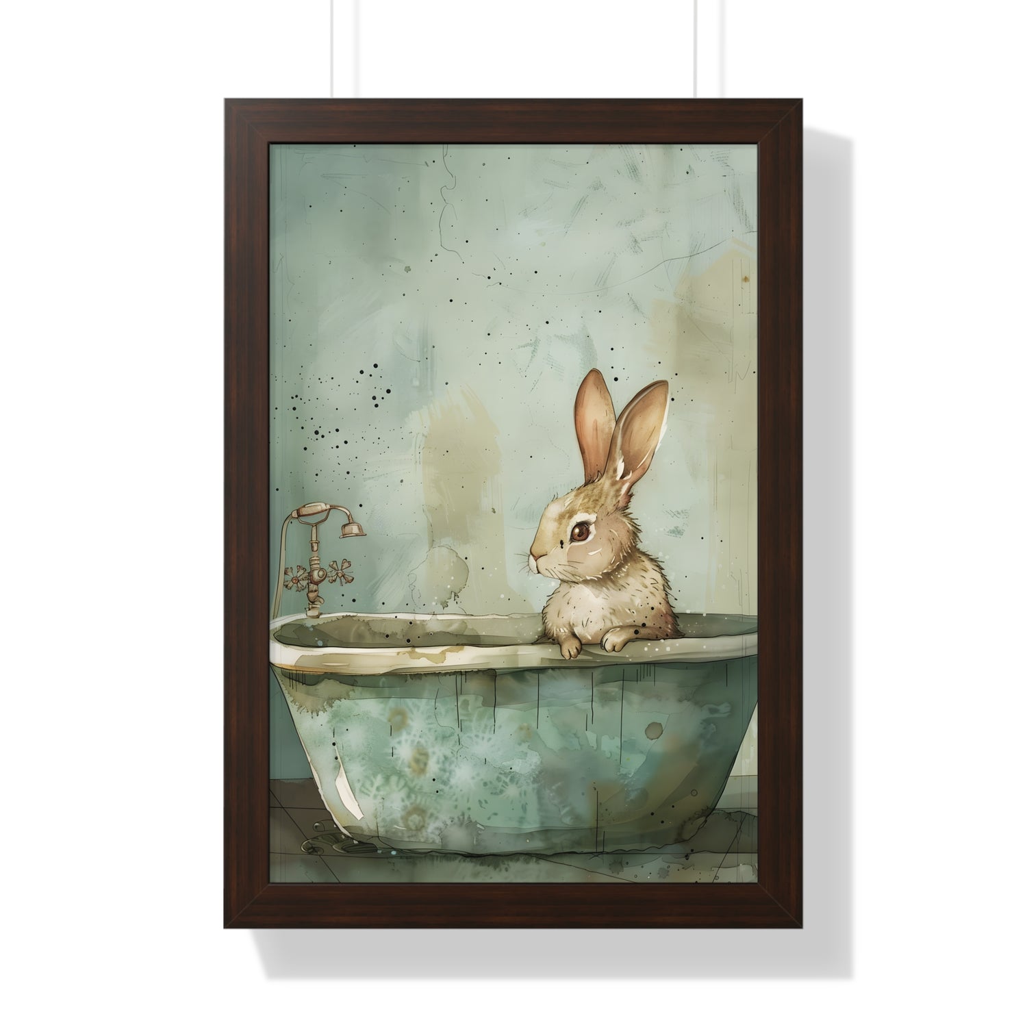 Framed Paper Print - Bunny Bath Day Whimsy