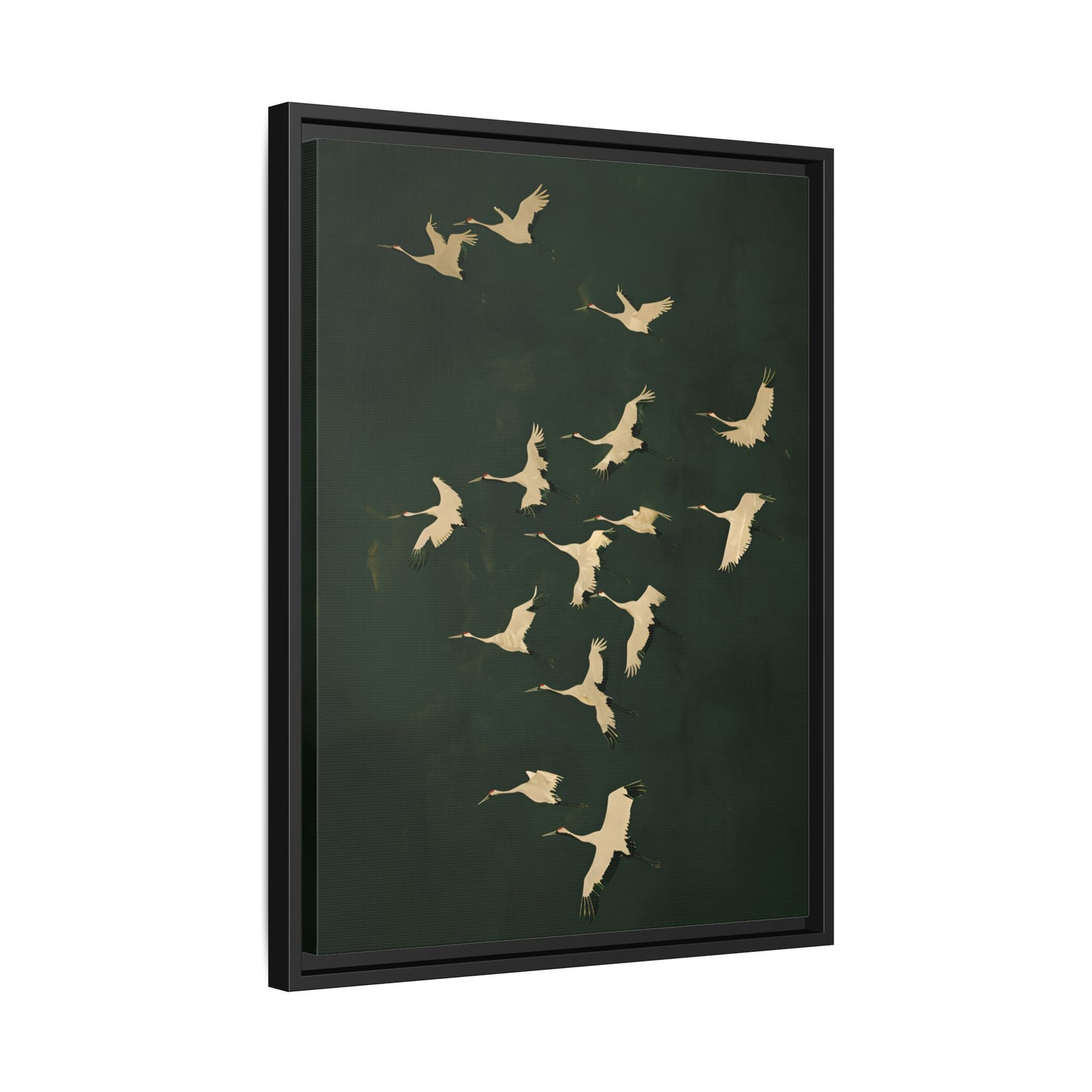 Framed Canvas - Emerald Sky Japanese Cranes