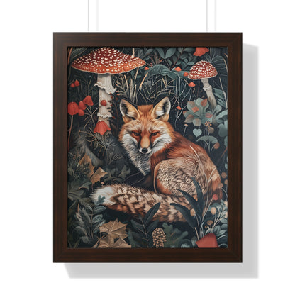 Framed Paper Print - Forest Fox with Mushrooms