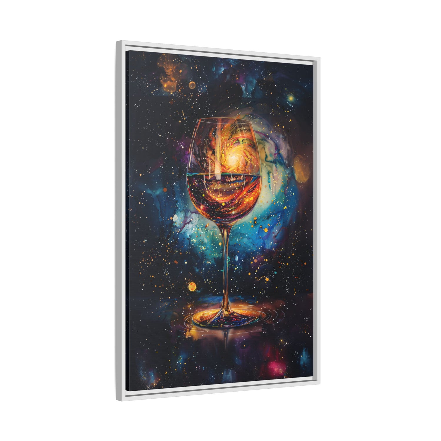 Framed Canvas - Cosmic Swirl in Wine Glass