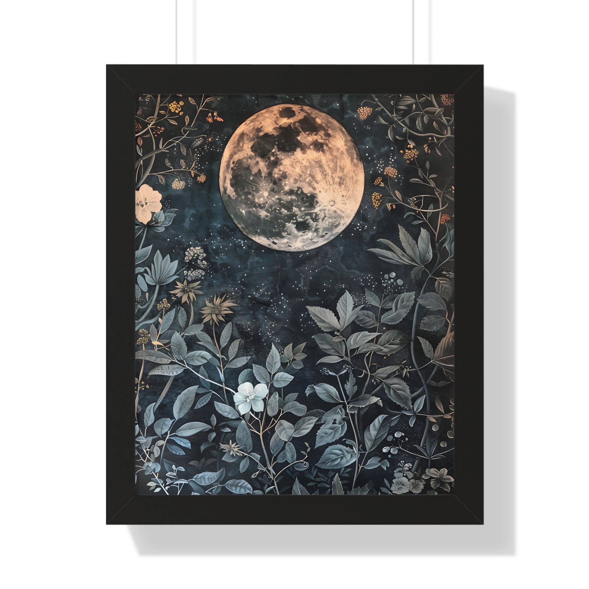 Framed Paper Print - Midnight Moonlit Garden