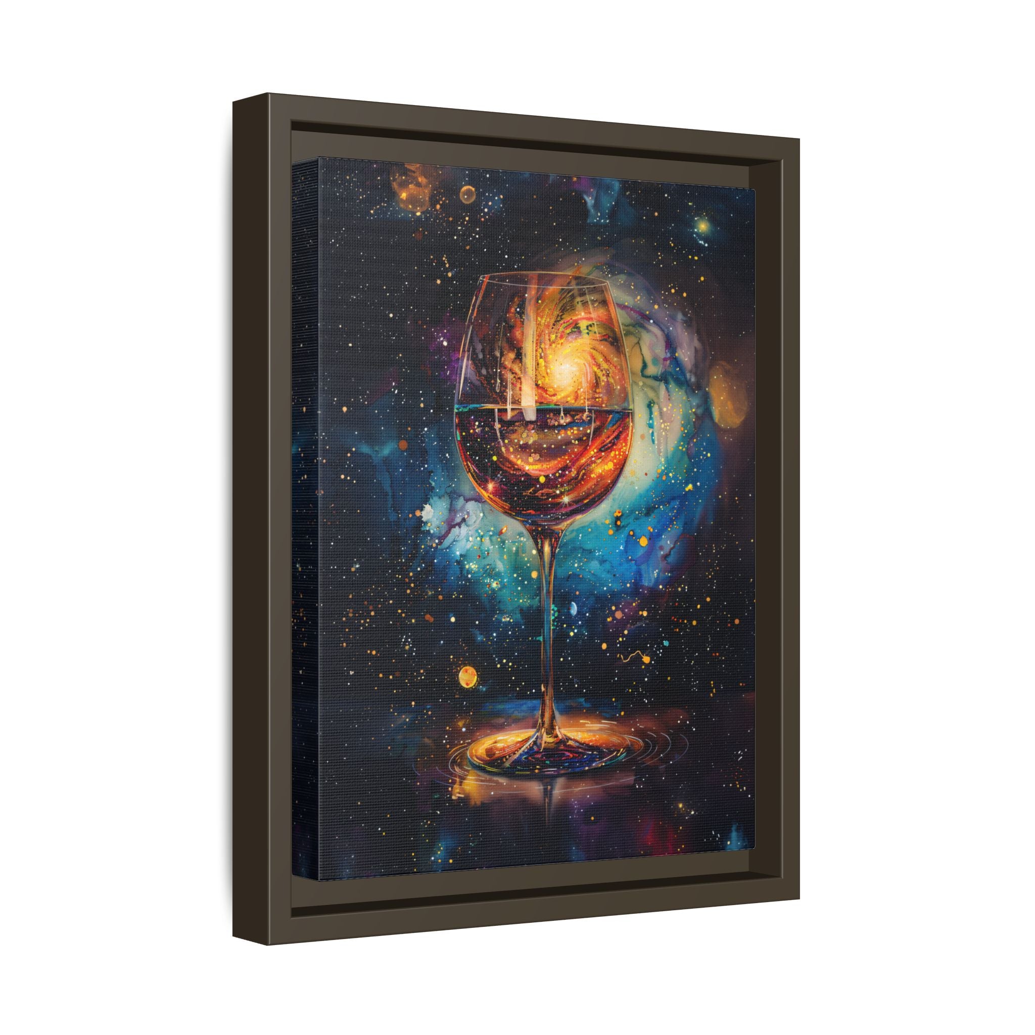 Framed Canvas - Cosmic Swirl in Wine Glass