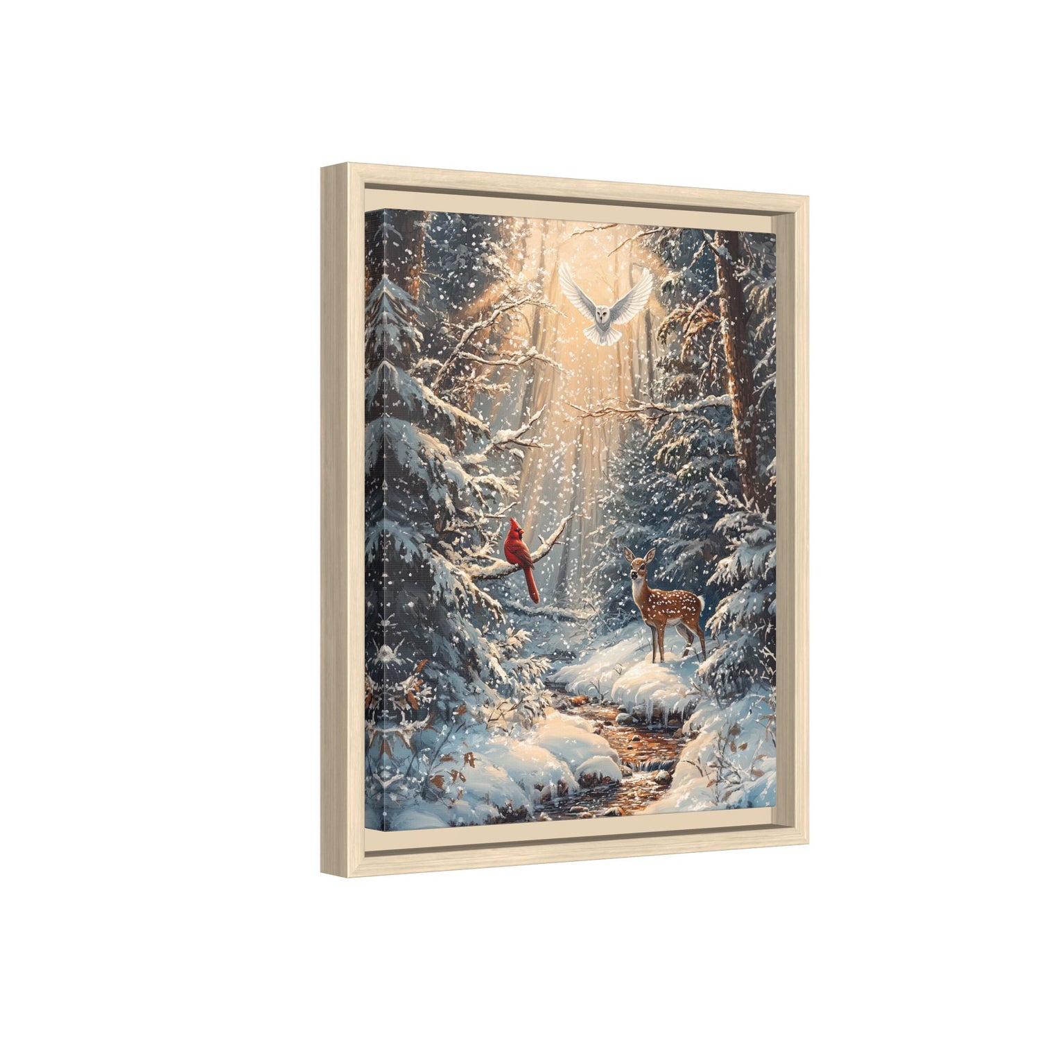 Framed Canvas - Winter Cardinal Deer Owl