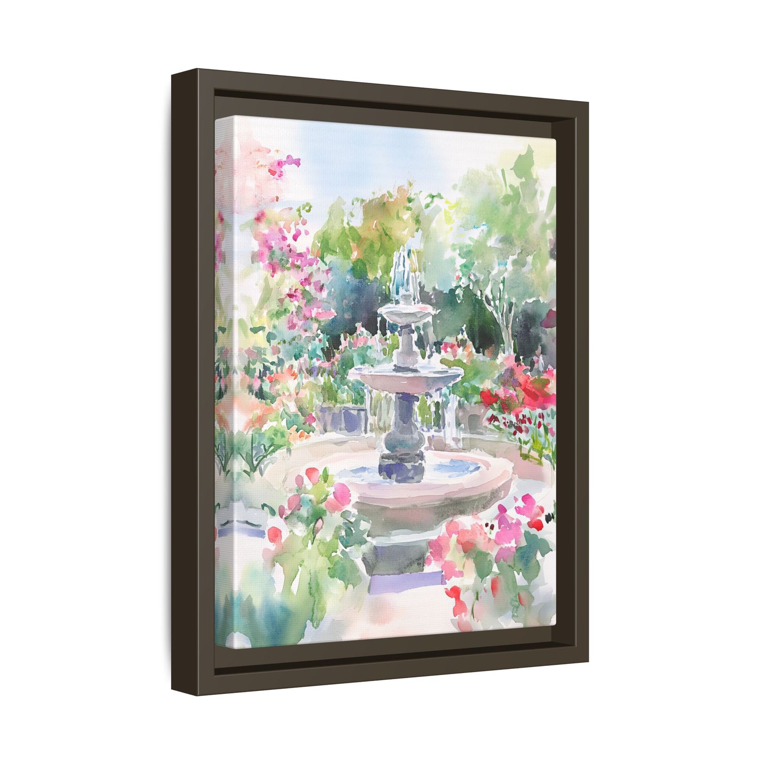 Framed Canvas - Charleston Garden Fountain View
