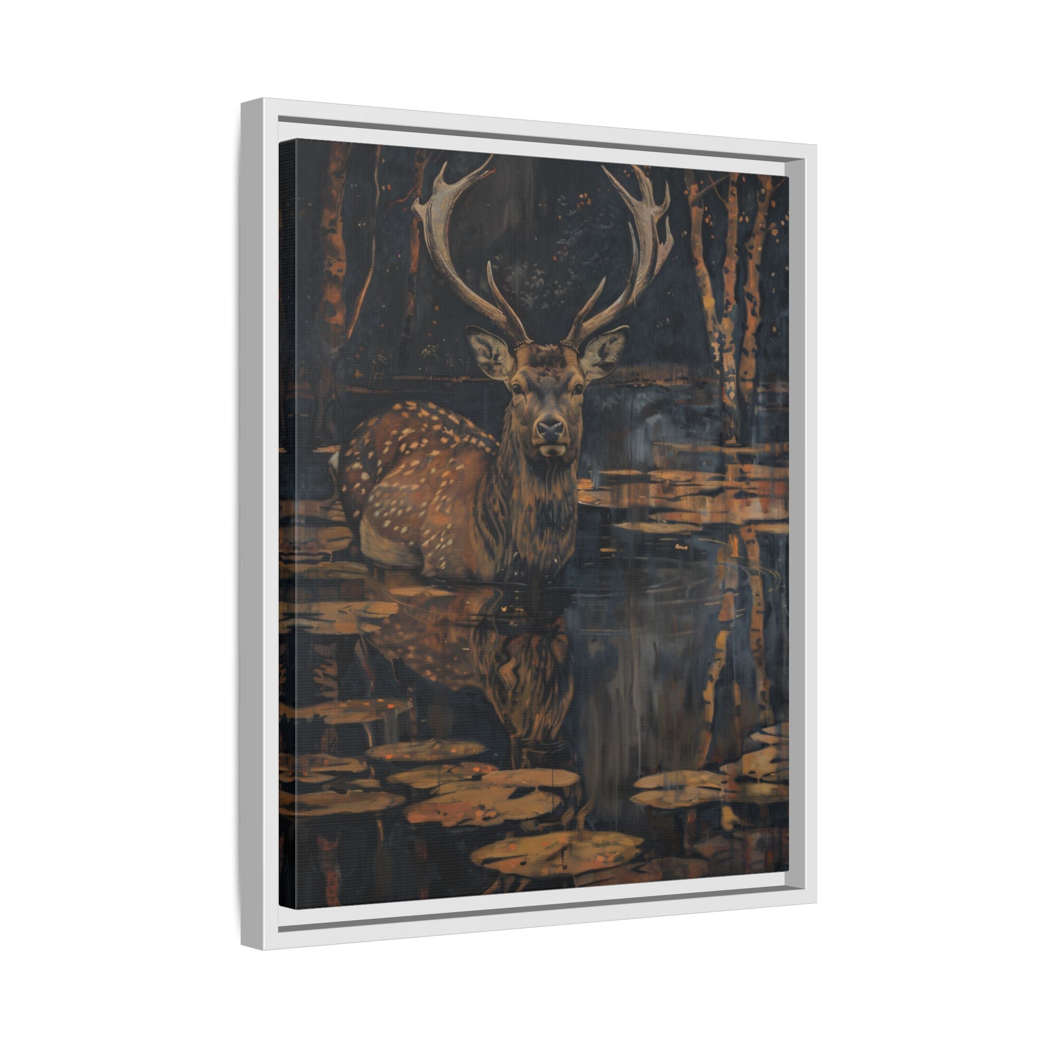 Framed Canvas - Twilight Stag Reflection