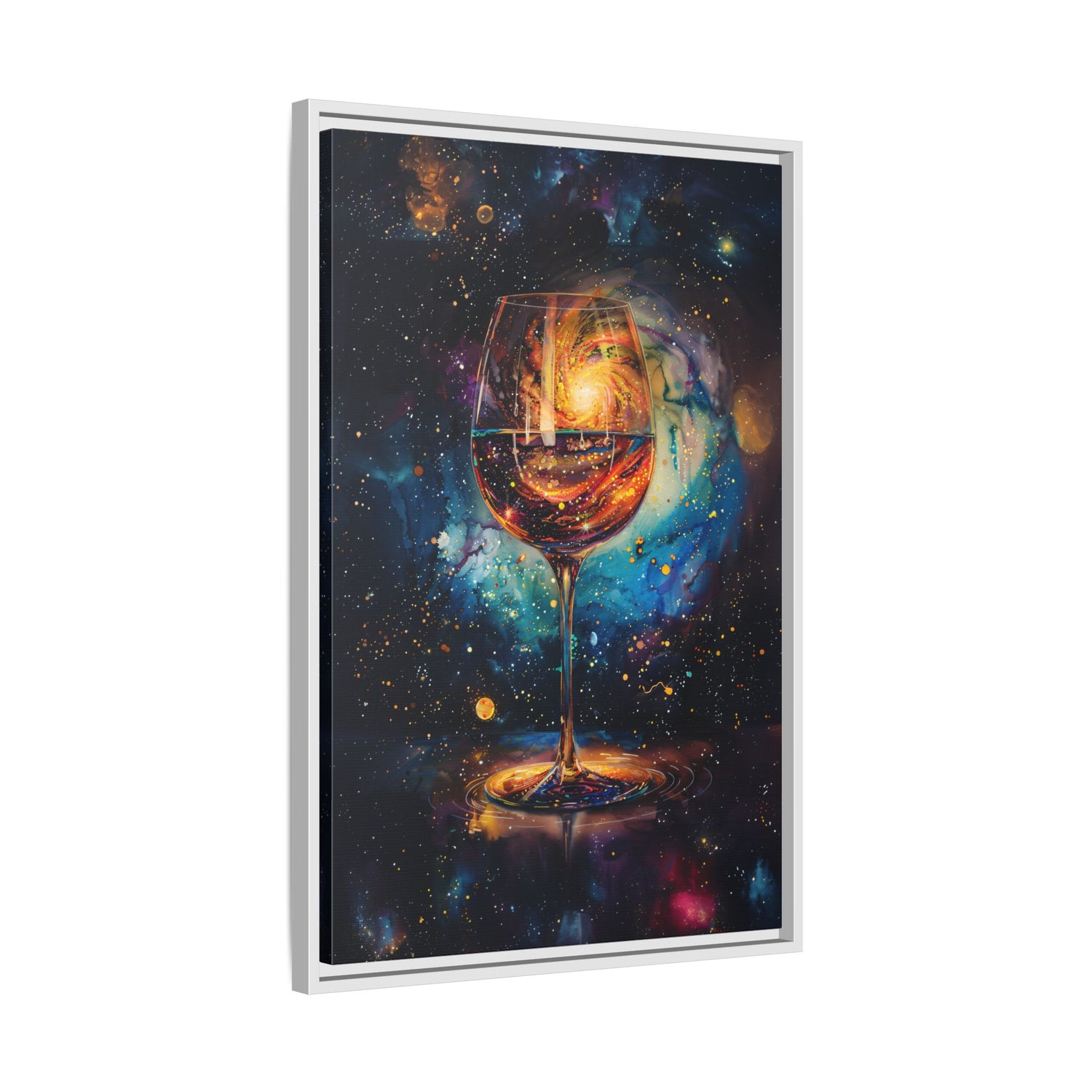 Framed Canvas - Cosmic Swirl in Wine Glass