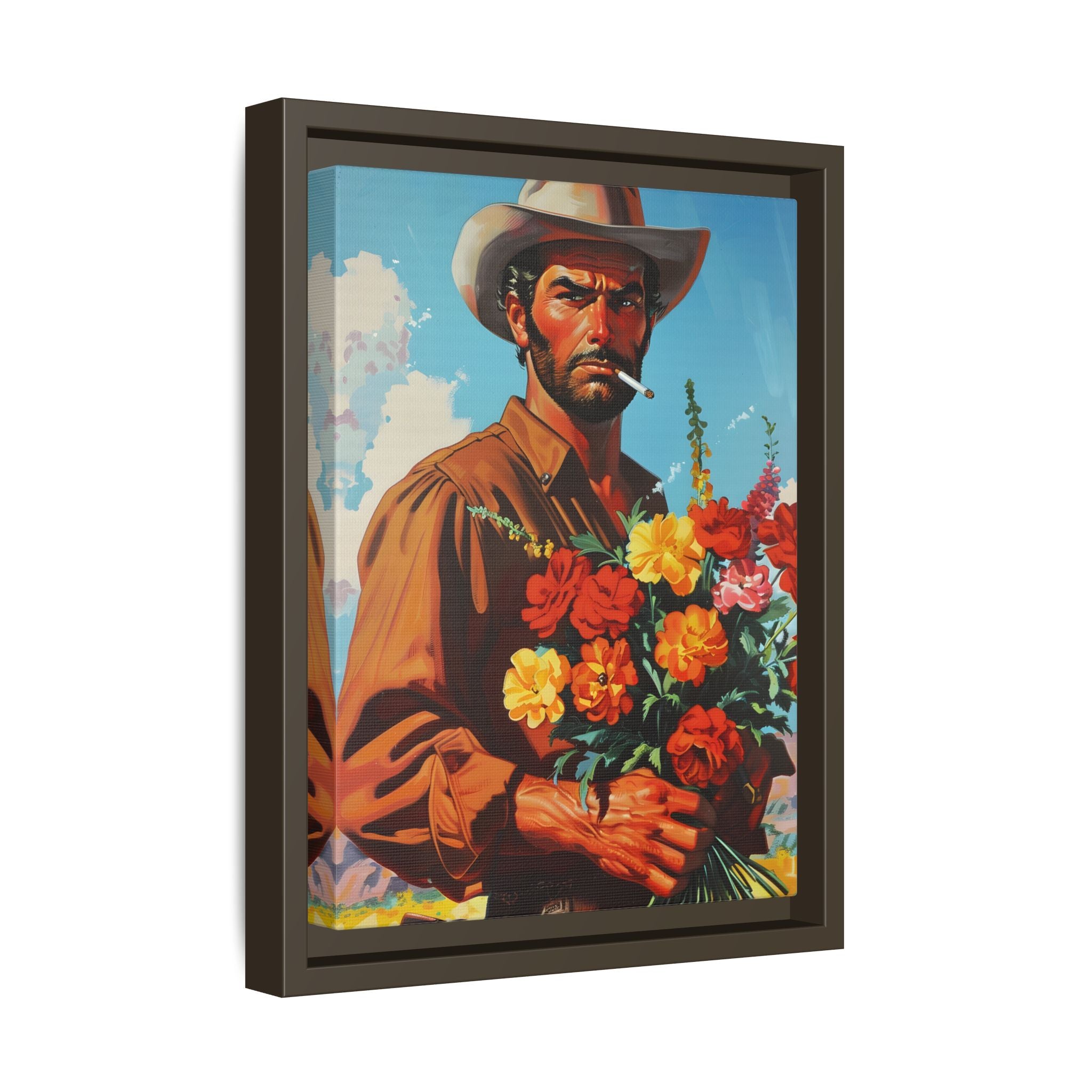 Framed Canvas - Rugged Blooms Cowboy