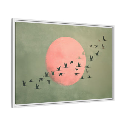 Framed Canvas - Blush Moon Bird Migration