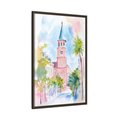 Framed Canvas - Charleston Steeple in Pastel Haze