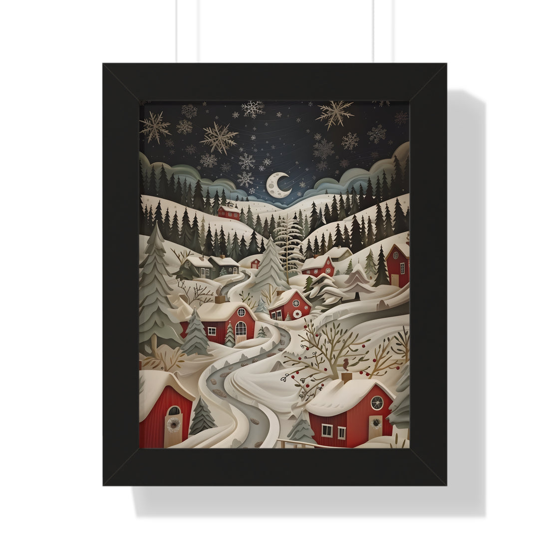 Framed Paper Print - Silent Snowfall Village