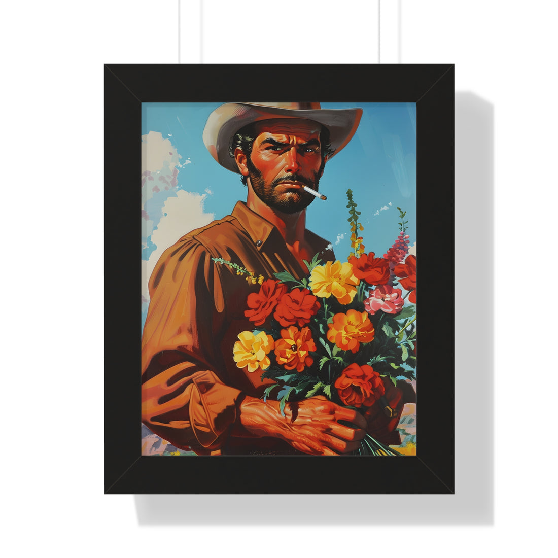 Framed Paper Print - Rugged Blooms Cowboy