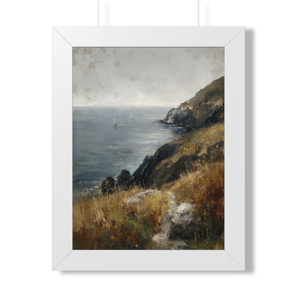 Framed Paper Print - Cliffside Sailboat Seascape