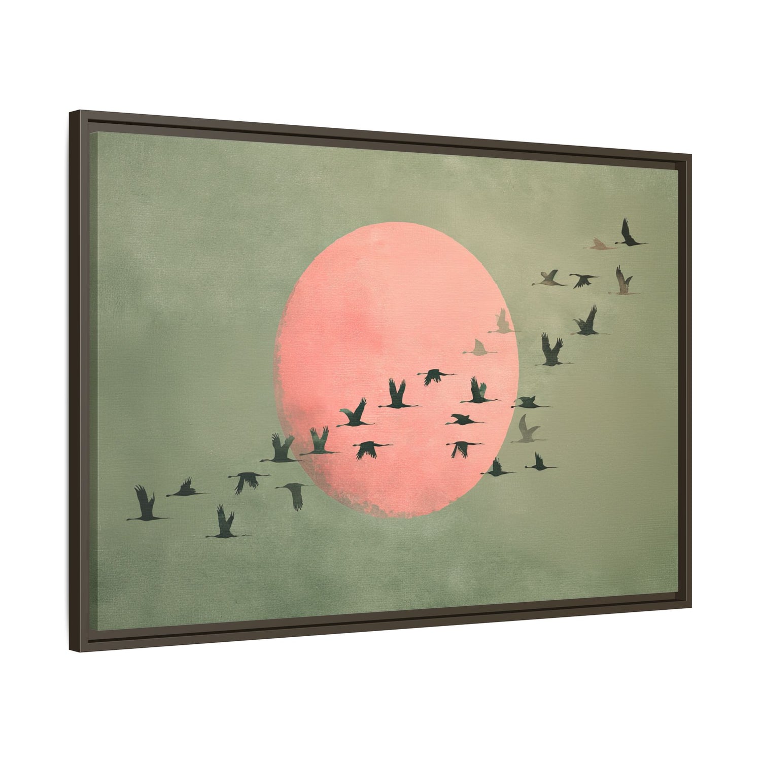 Framed Canvas - Blush Moon Bird Migration