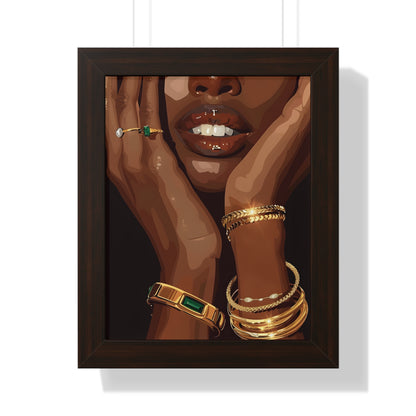 Framed Paper Print - Golden Emerald Beauty Portrait
