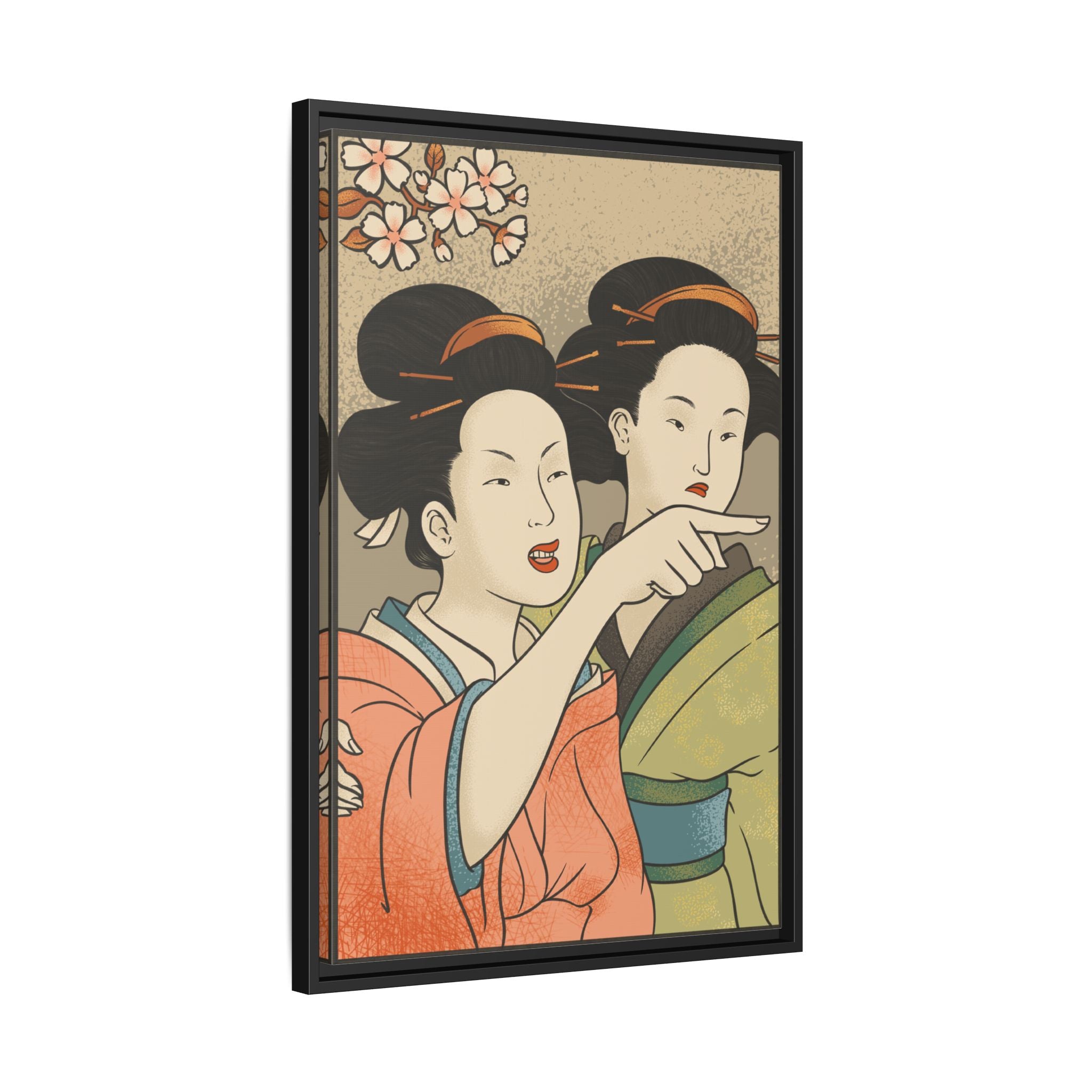 Framed Canvas - Japanese Woman Yells at Cat