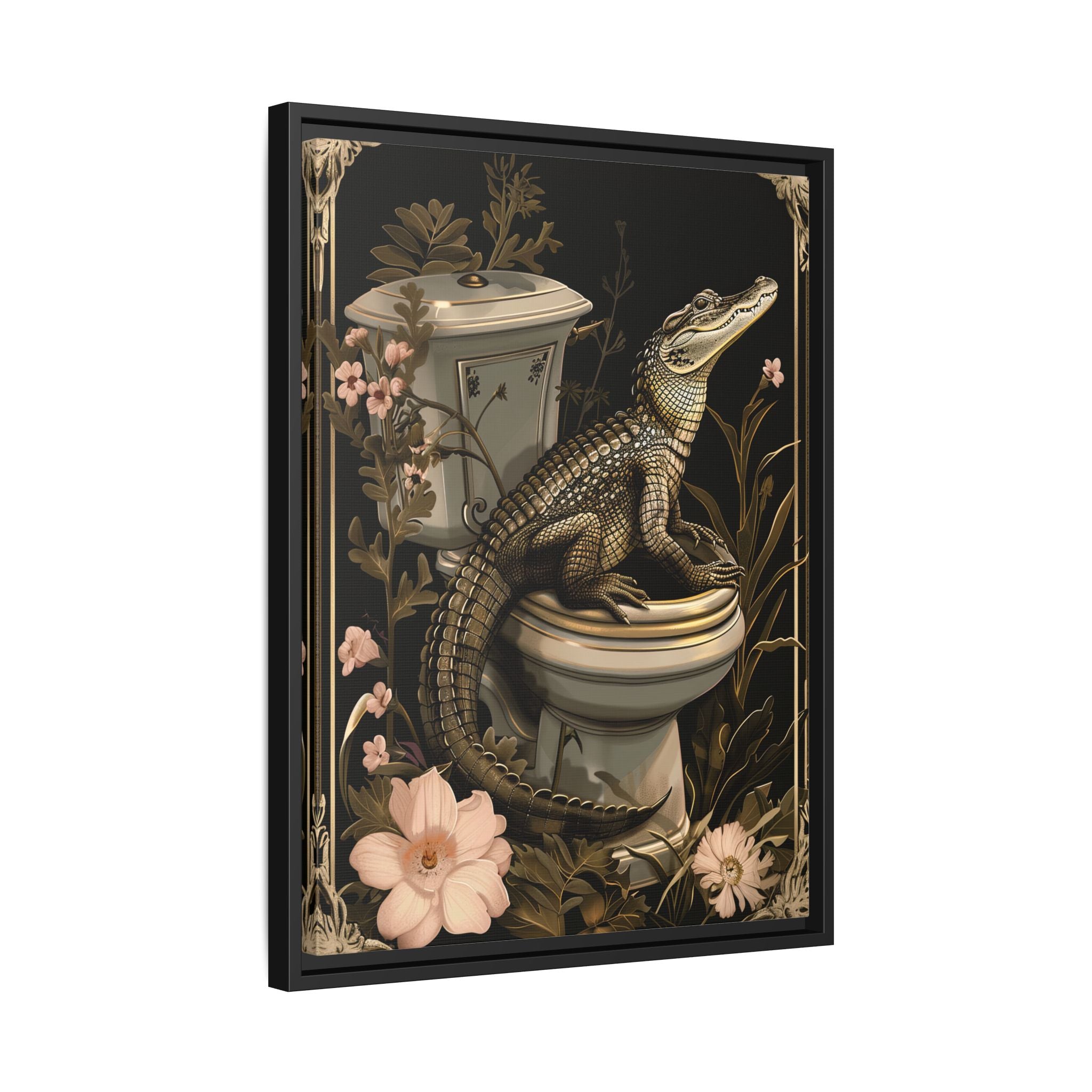 Framed Canvas - Toilet Gator Floral Surprise