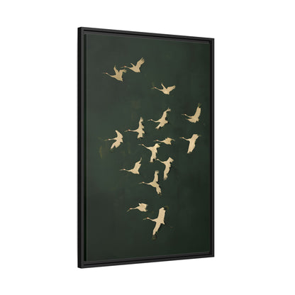 Framed Canvas - Emerald Sky Japanese Cranes