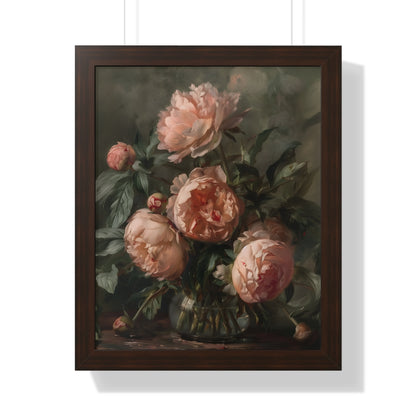 Framed Paper Print - Vintage Blush Peony Bouquet