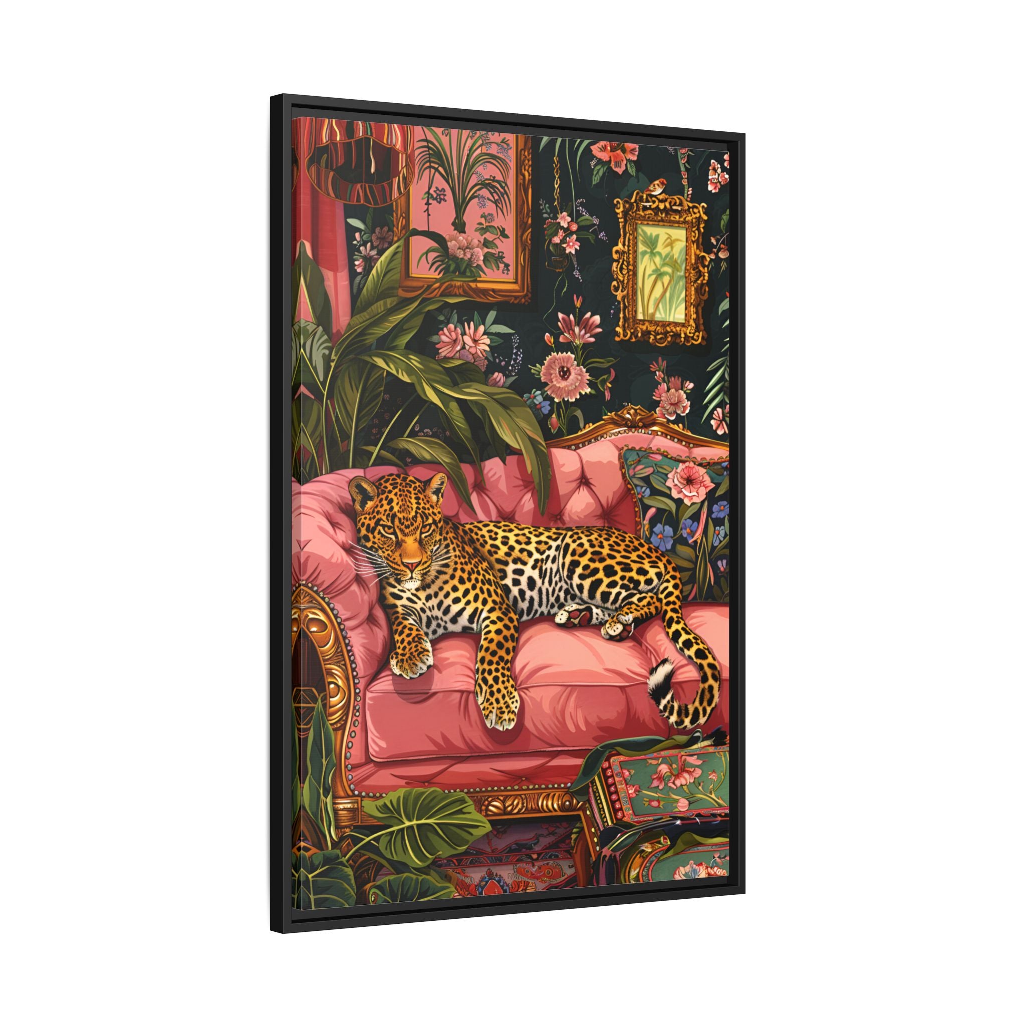 Framed Canvas - Leopard Lounge in Bloom