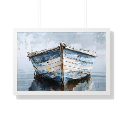 Framed Paper Print - Weathered Harbor Boat