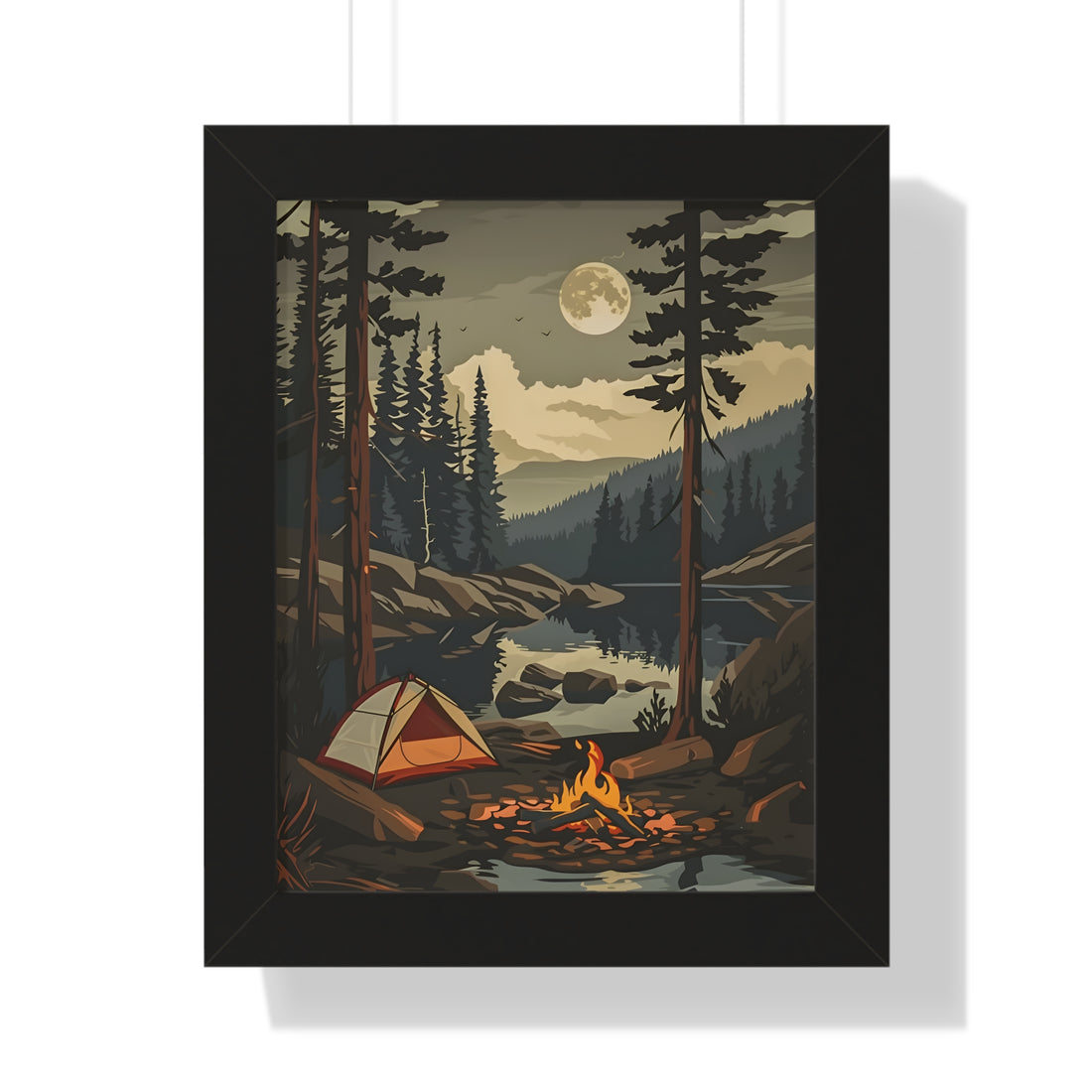 Framed Paper Print - Moonlit Campfire Escape