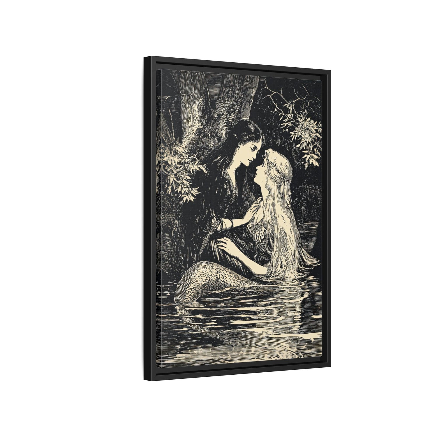 Framed Canvas - Mermaid Fairy Midnight Kiss