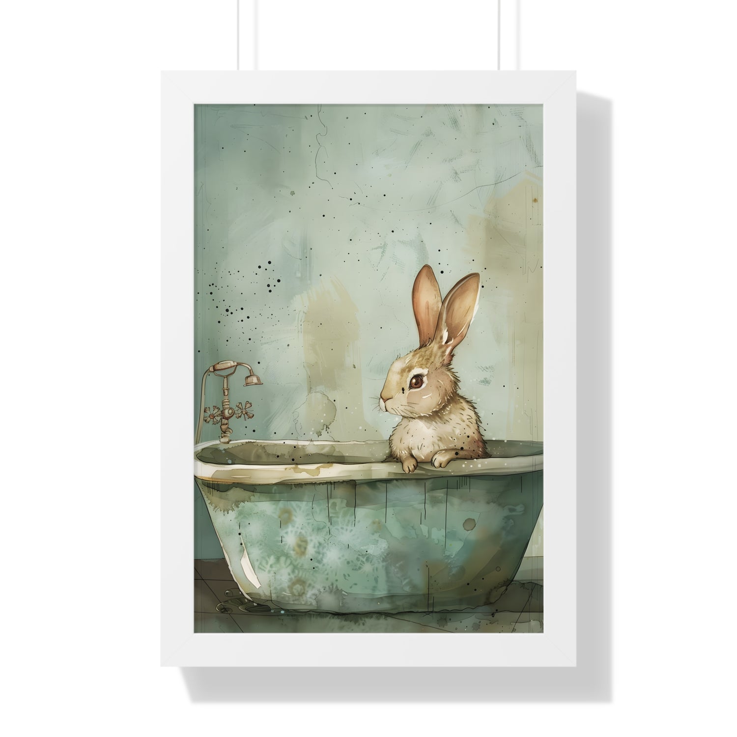 Framed Paper Print - Bunny Bath Day Whimsy