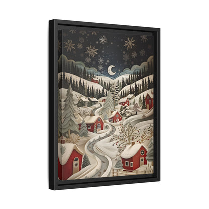 Framed Canvas - Silent Snowfall Village