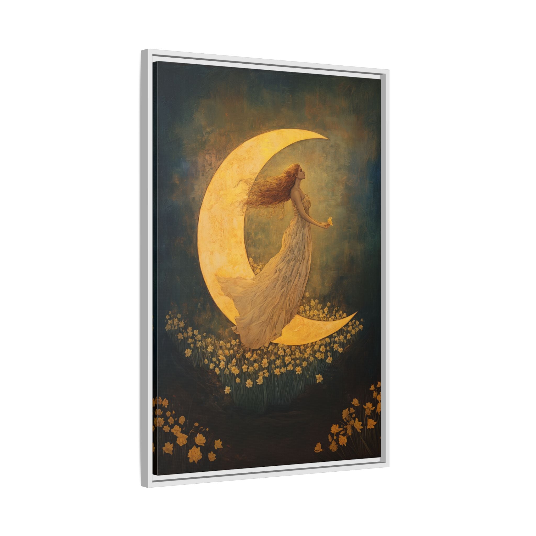Framed Canvas - Moonlit Dreamer with Daffodils