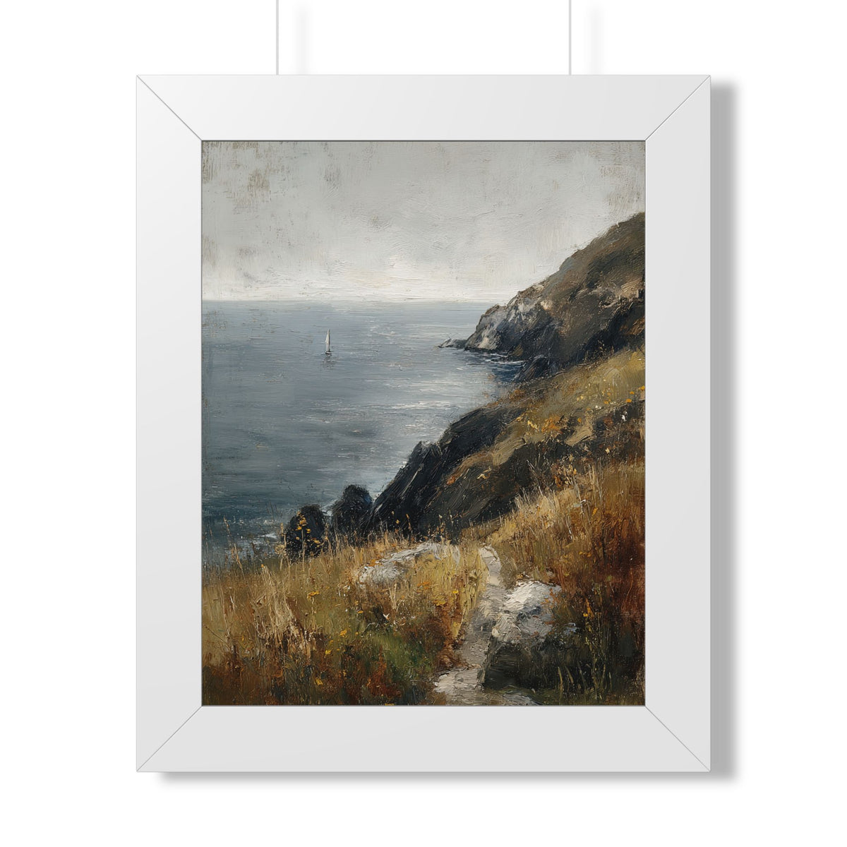 Framed Paper Print - Cliffside Sailboat Seascape