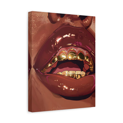 1.25" Matte Canvas - Gold Grills Glam Closeup