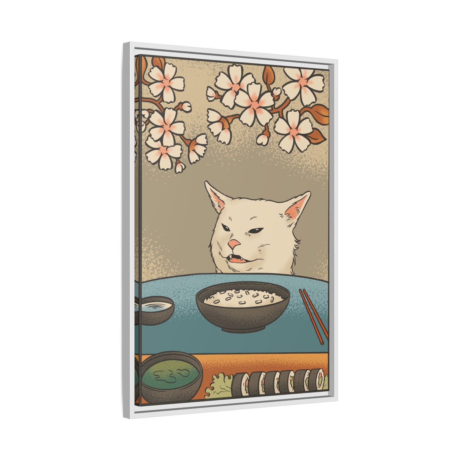 Framed Canvas - Unimpressed Cat Meme Ukiyo-e