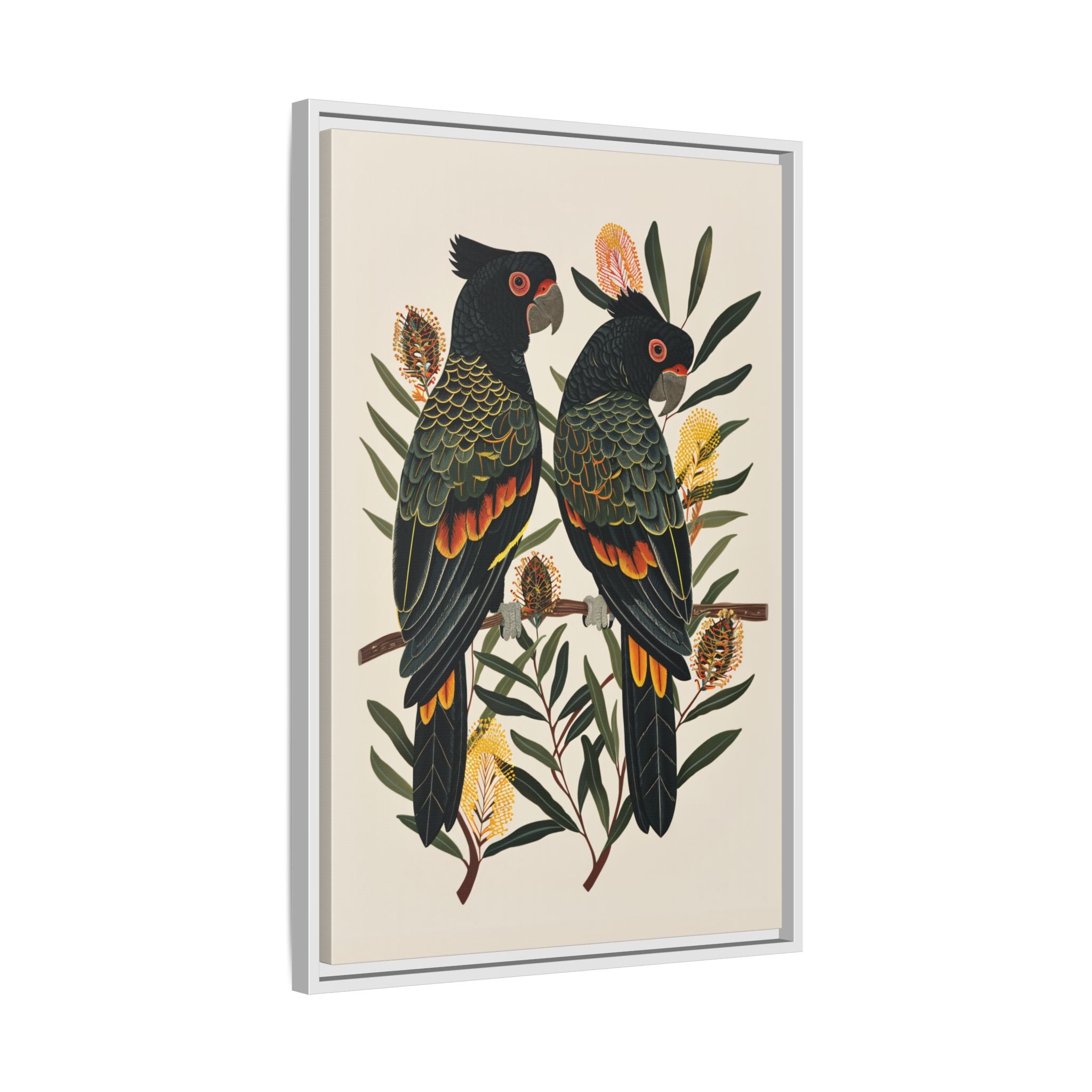 Framed Canvas - Black Cockatoos Among Banksia