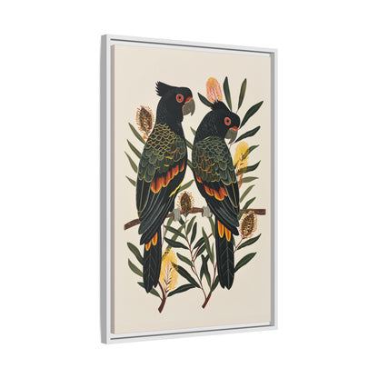 Framed Canvas - Black Cockatoos Among Banksia