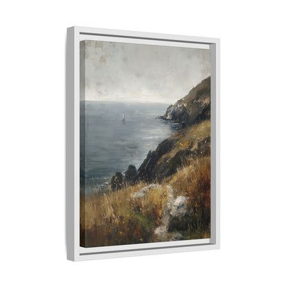 Framed Canvas - Cliffside Sailboat Seascape