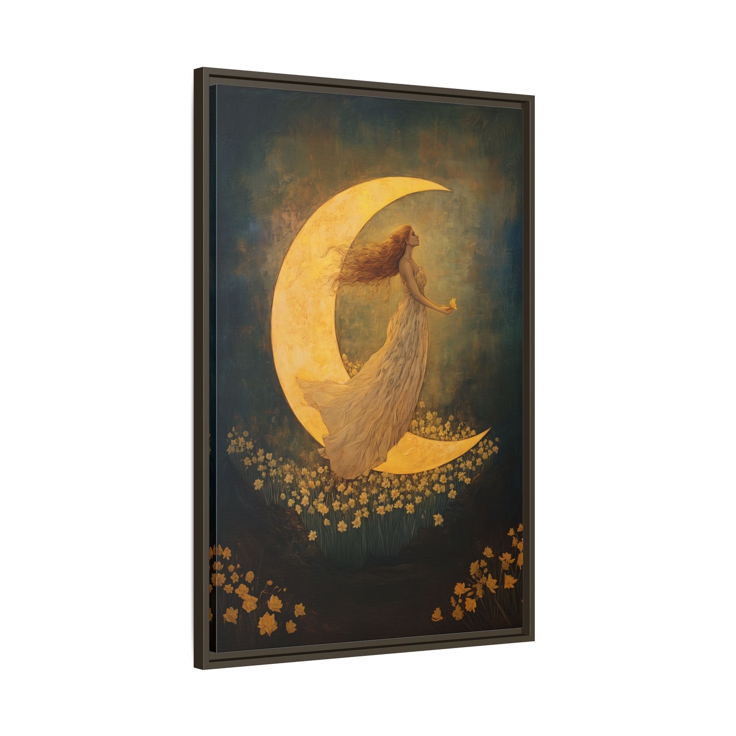 Framed Canvas - Moonlit Dreamer with Daffodils