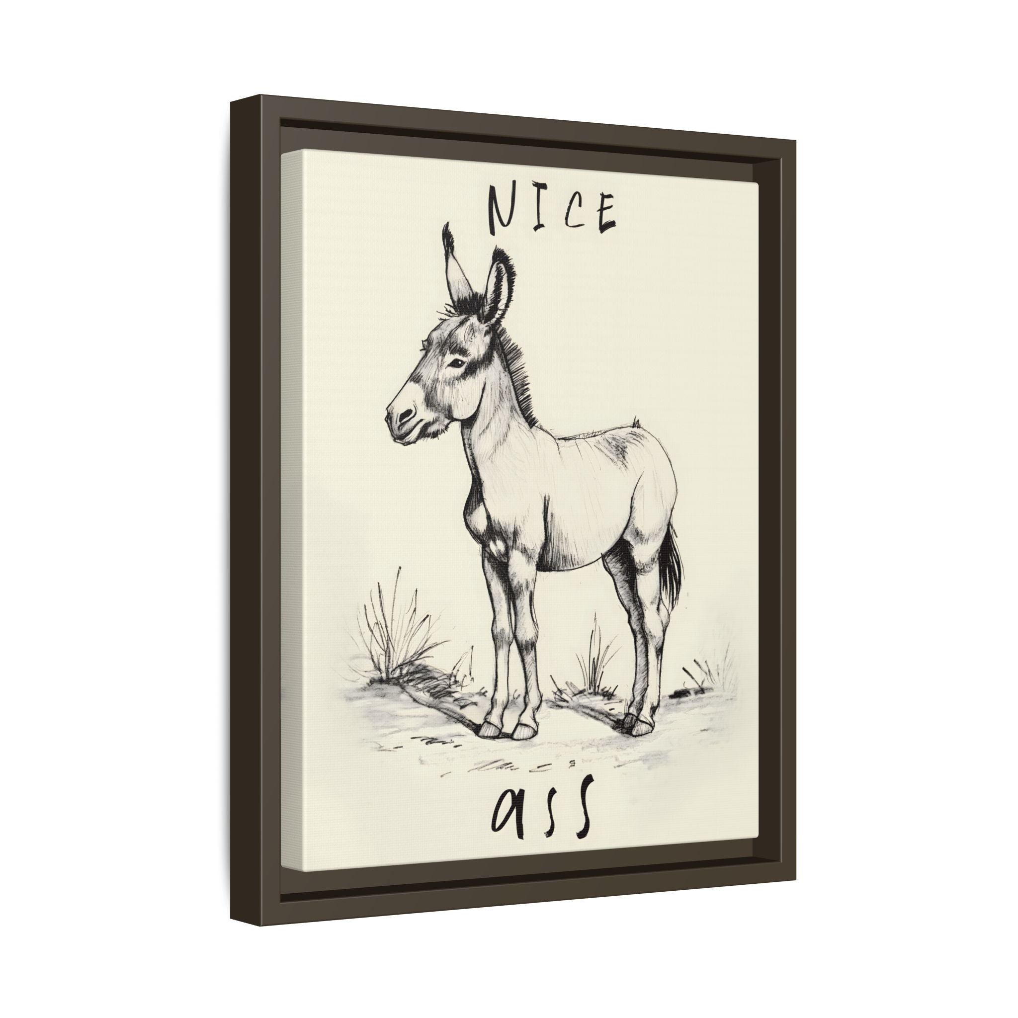 Framed Canvas - Donkey Line Art Humor