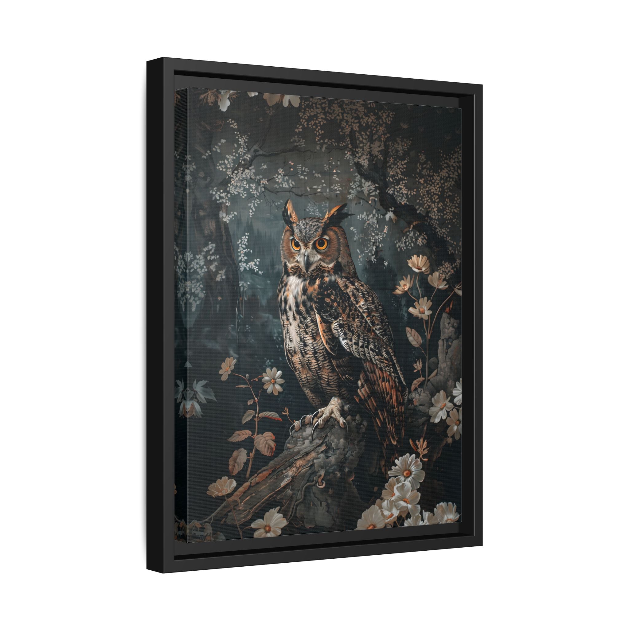 Framed Canvas - Midnight Watchful Owl