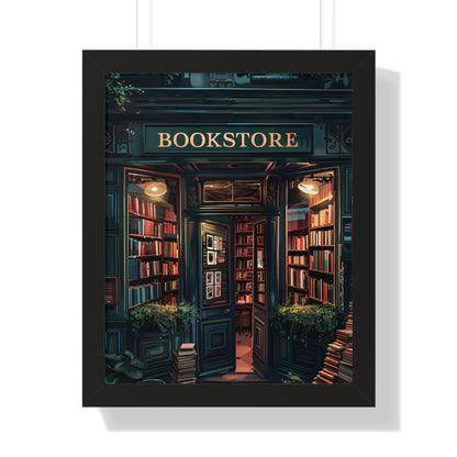 Framed Paper Print - Midnight Bookstore Glow