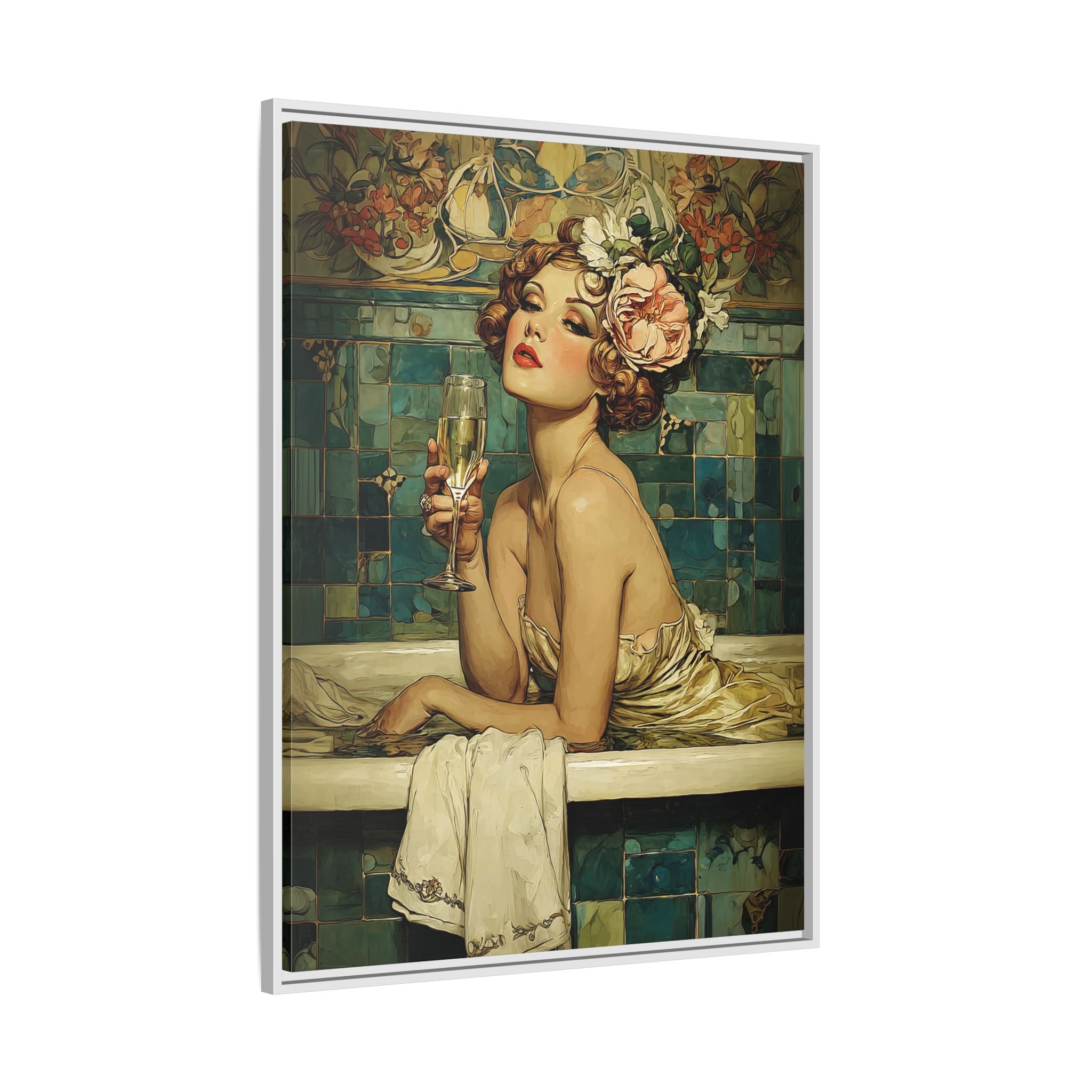 Framed Canvas - Champagne Bathtub Coquette