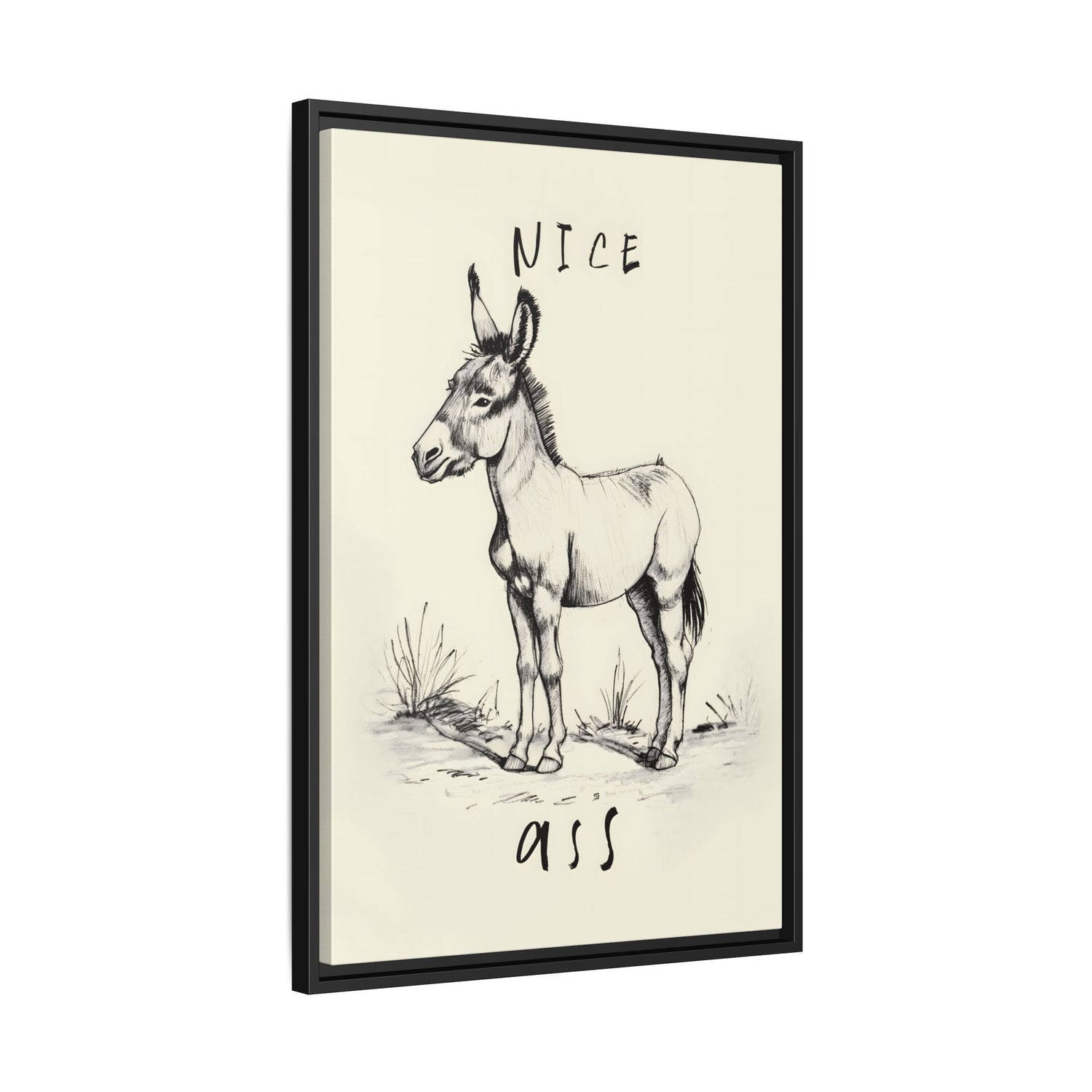 Framed Canvas - Donkey Line Art Humor