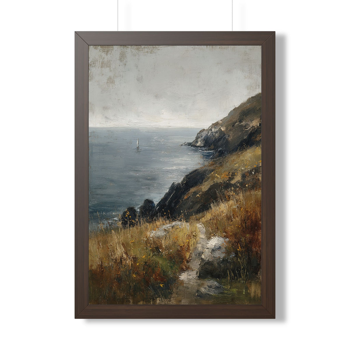 Framed Paper Print - Cliffside Sailboat Seascape