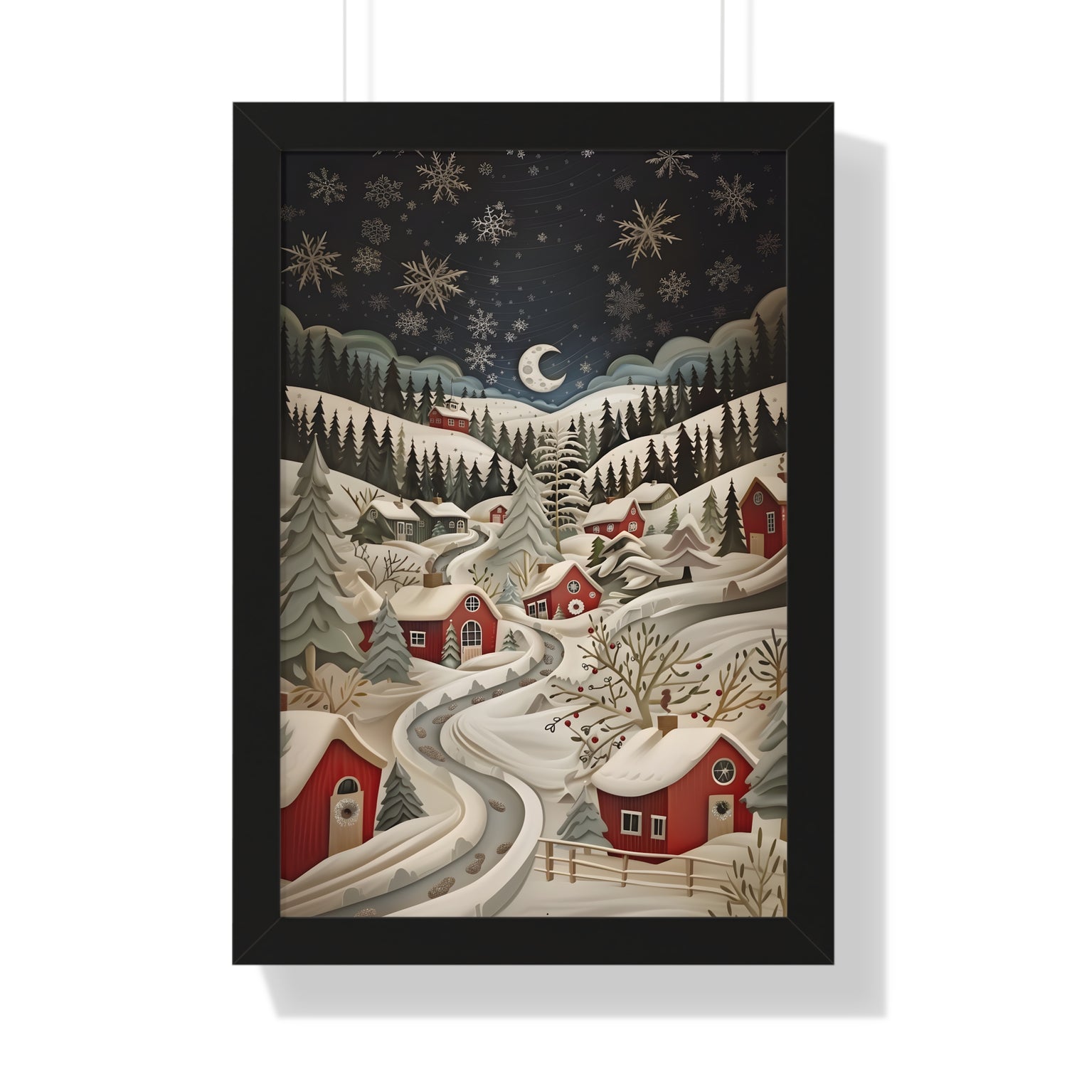 Framed Paper Print - Silent Snowfall Village
