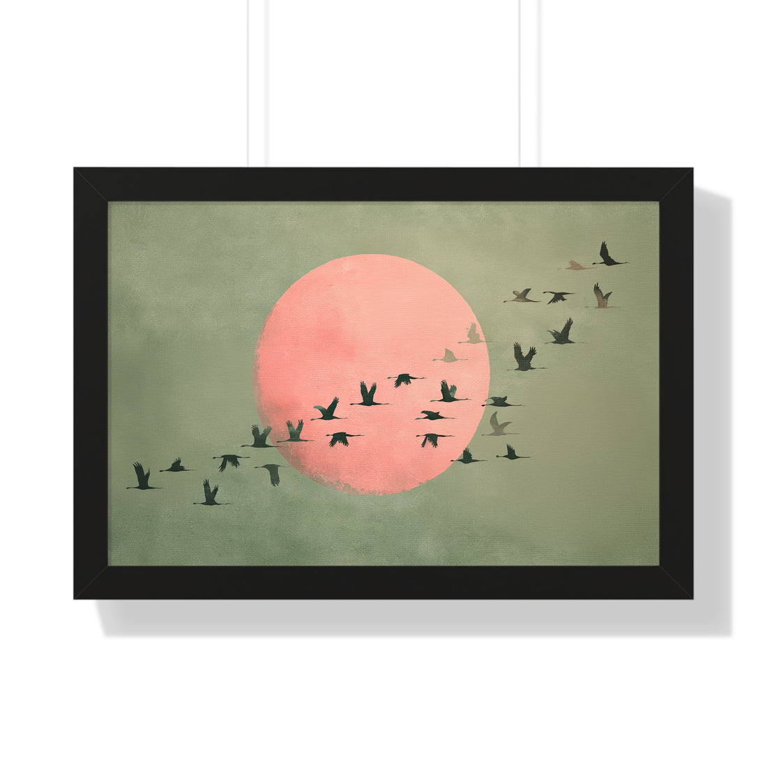 Framed Paper Print - Blush Moon Bird Migration