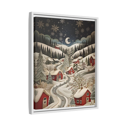 Framed Canvas - Silent Snowfall Village