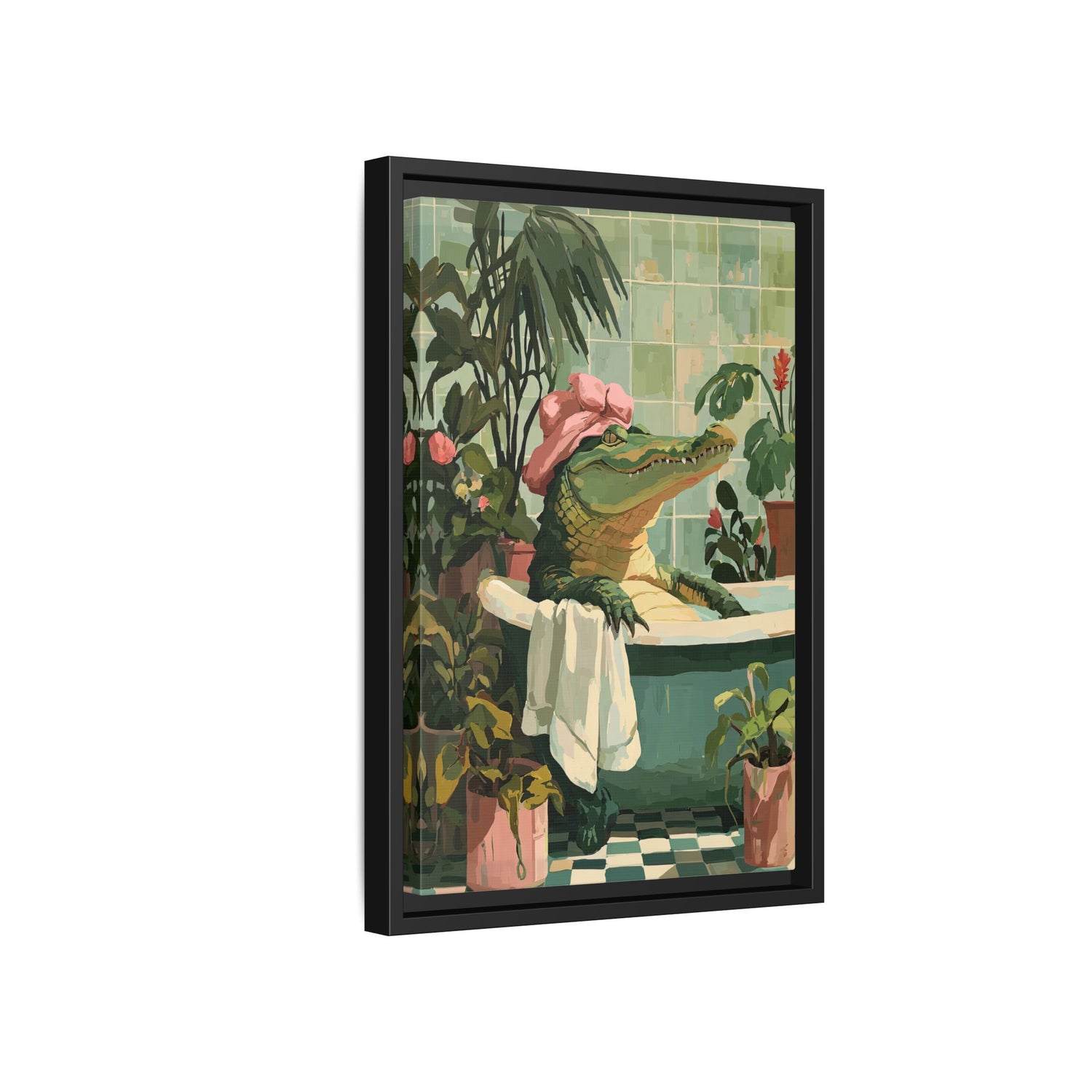 Framed Canvas - Bathtub Alligator Spa Day