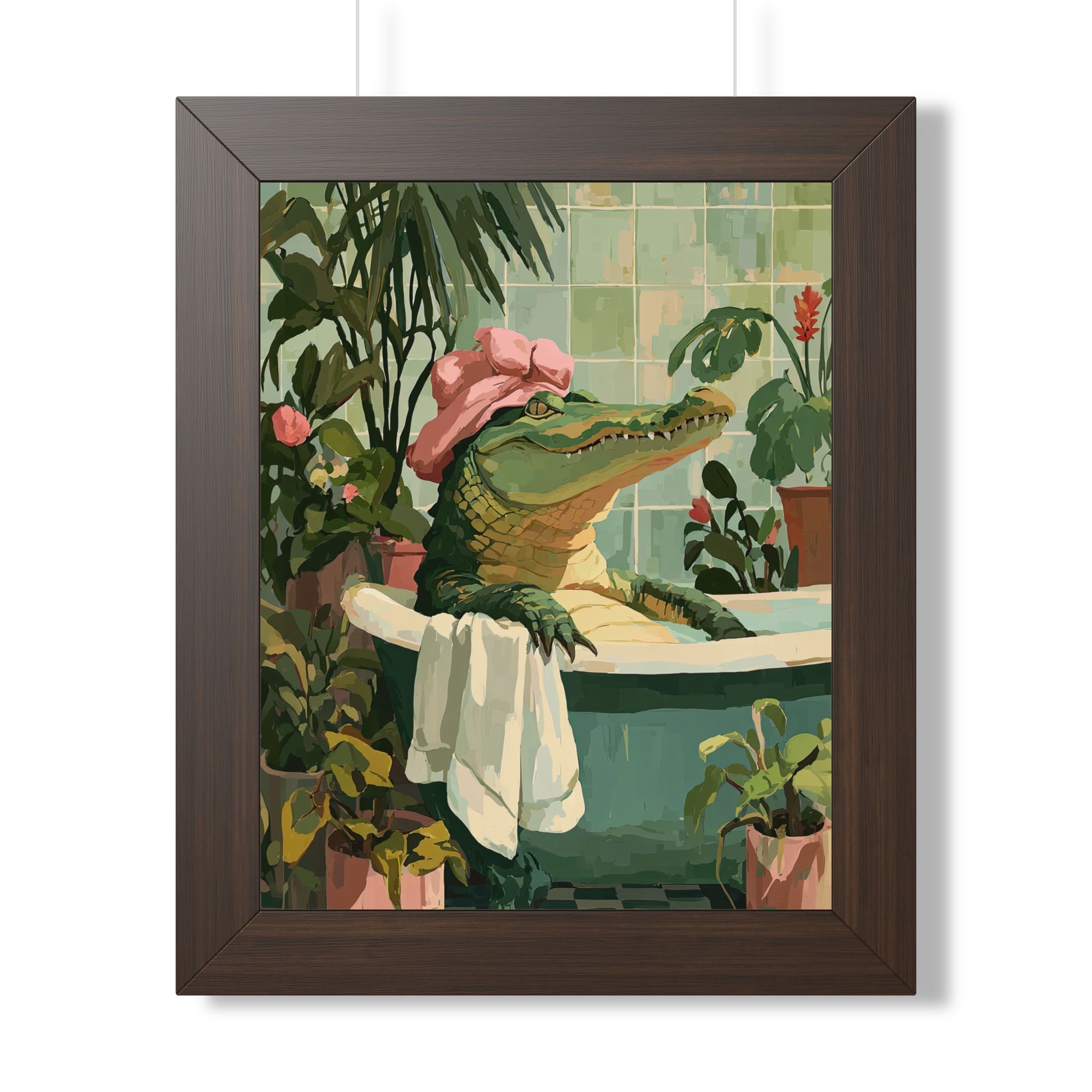 Framed Paper Print - Bathtub Alligator Spa Day