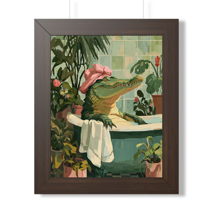 Framed Paper Print - Bathtub Alligator Spa Day